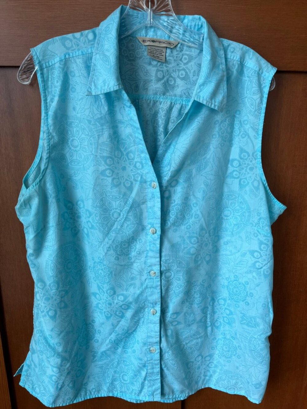 ExOfficio Women's Blue Floral Sleeveless Blouse Lightweight Travel Gorpcore XL